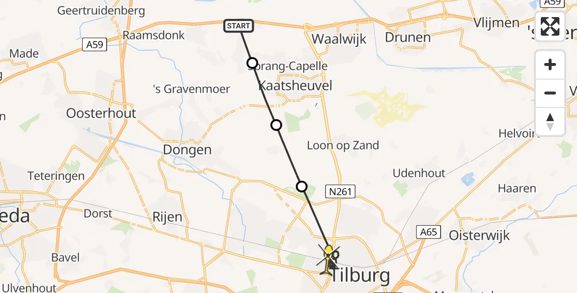 Routekaart van de vlucht: Politiehelikopter naar Tilburg, Heistraat