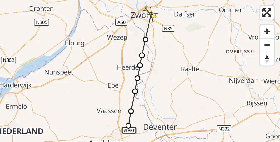 Routekaart van de vlucht: Lifeliner 3 naar Zwolle, Lochemsestraat