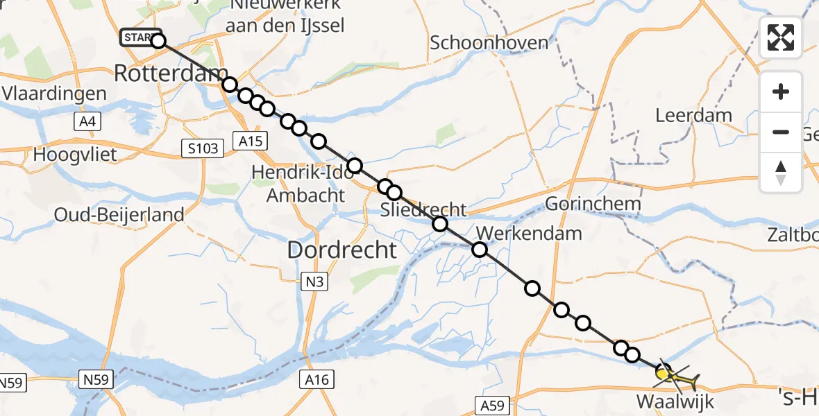 Routekaart van de vlucht: Lifeliner 2 naar Waalwijk, Woensdrechtstraat