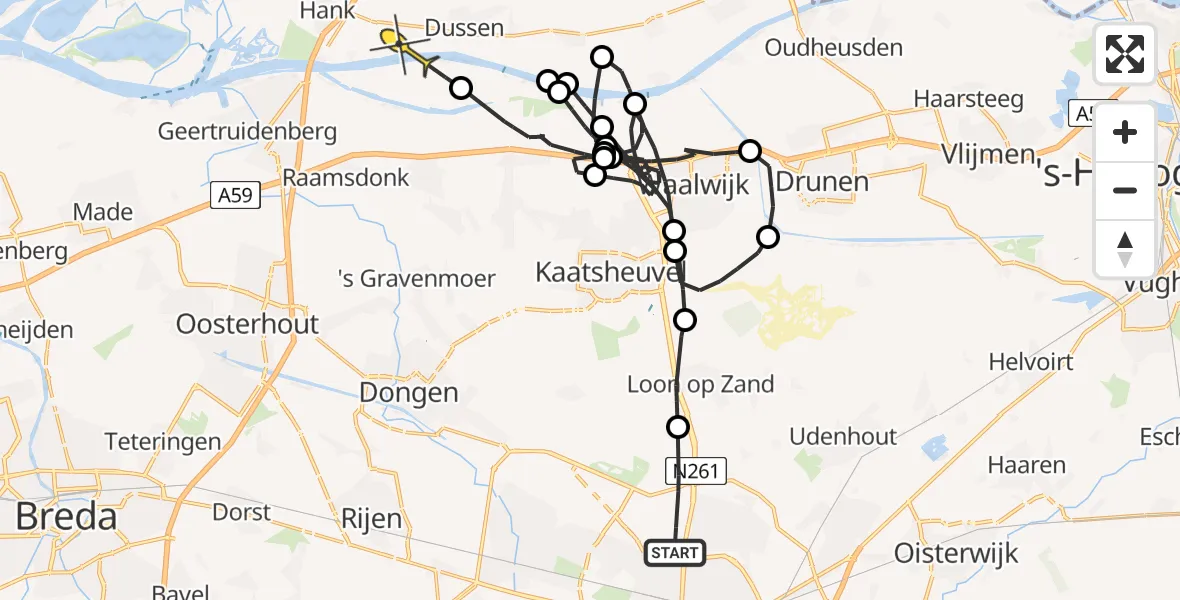Routekaart van de vlucht: Politieheli naar Dussen, Vloeiveldweg