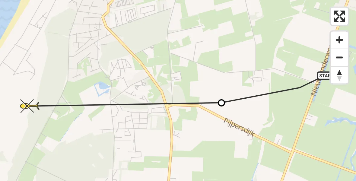 Routekaart van de vlucht: Politiehelikopter naar De Koog, Pijpersdijk