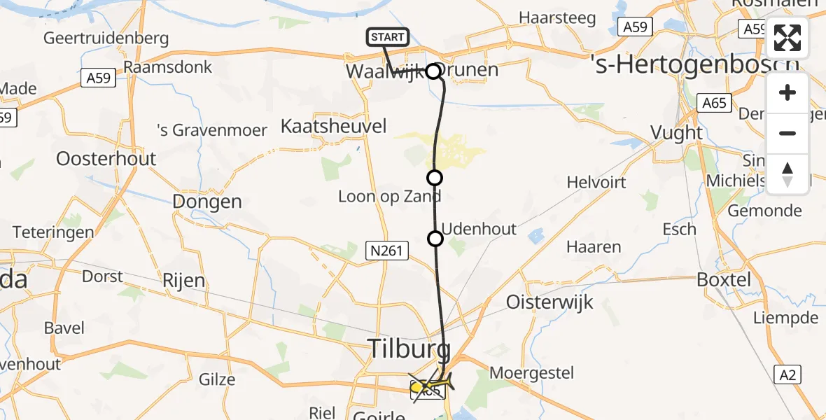 Routekaart van de vlucht: Lifeliner 2 naar Tilburg, Burgemeester Smeelelaan