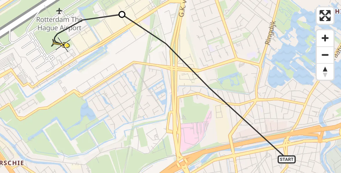 Routekaart van de vlucht: Politieheli naar Rotterdam The Hague Airport, Erasmussingel