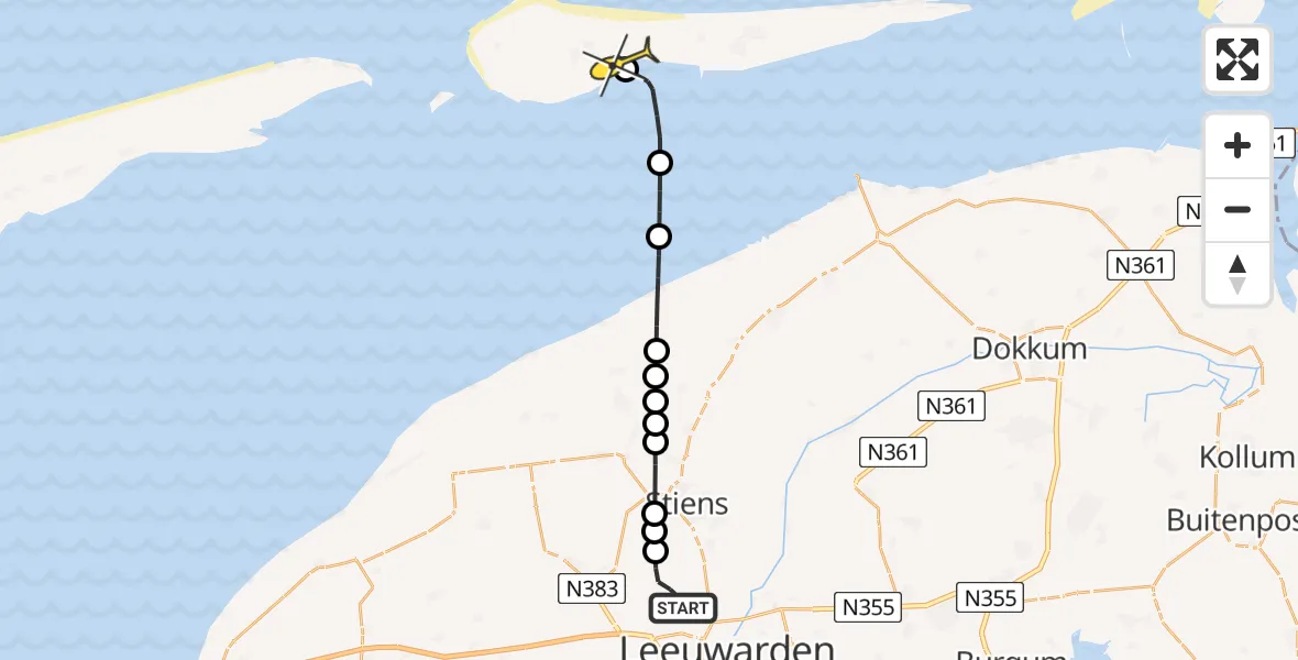 Routekaart van de vlucht: Ambulanceheli naar Ballum, Keegsdijkje