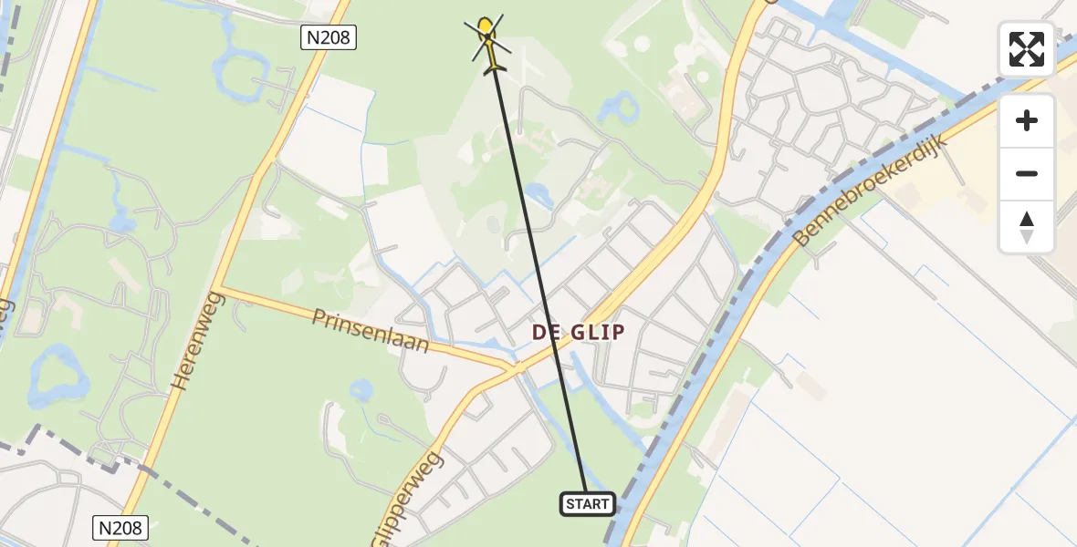 Routekaart van de vlucht: Politieheli naar Heemstede, Beukenlaan