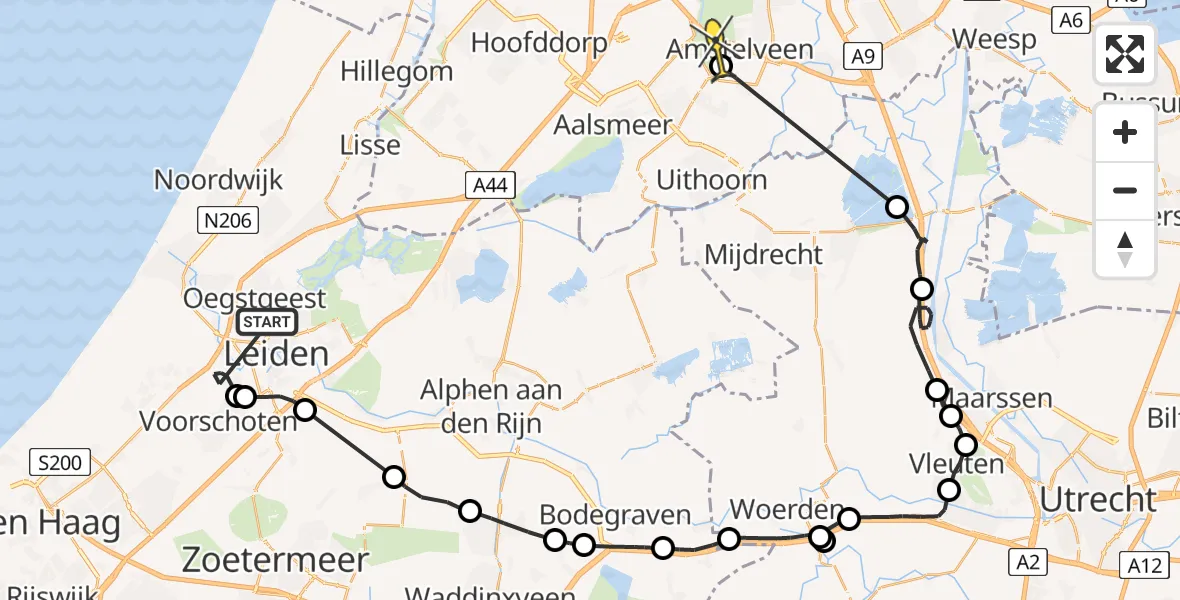 Routekaart van de vlucht: Politiehelikopter naar Amstelveen, Gerda Brautigamsingel