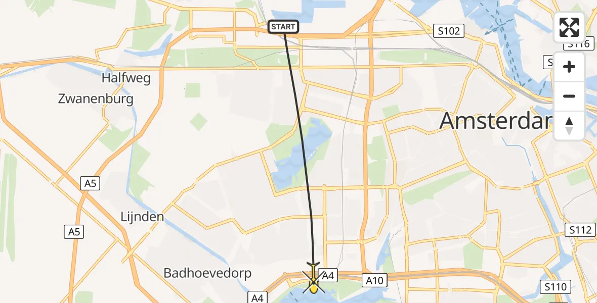 Routekaart van de vlucht: Politiehelikopter naar Amsterdam, Du Perronstraat
