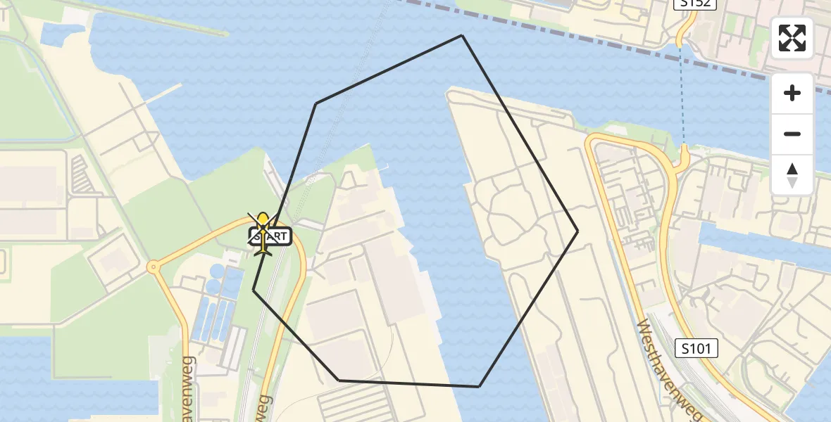 Routekaart van de vlucht: Lifeliner 1 naar Amsterdam Heliport, Kompasweg