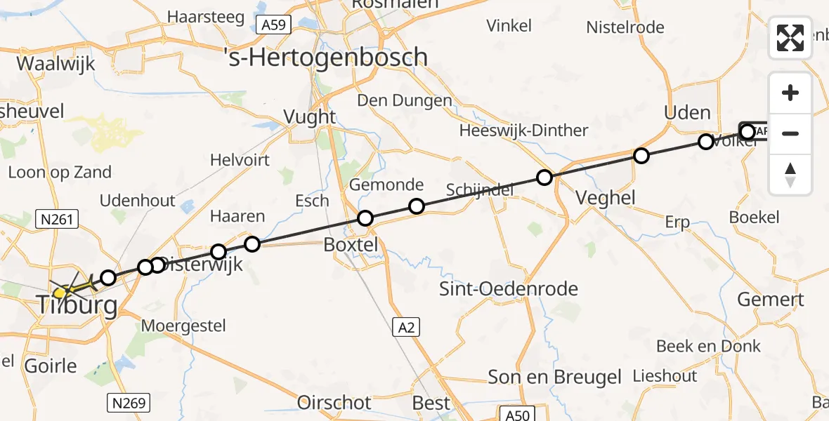 Routekaart van de vlucht: Lifeliner 3 naar Tilburg, Eeuwsels