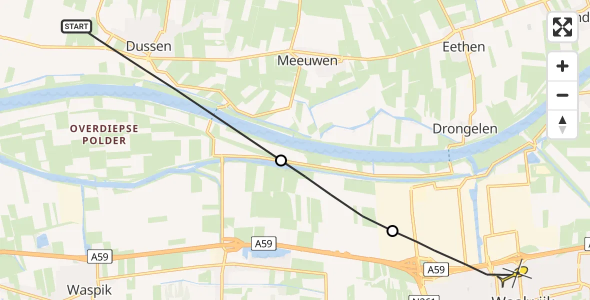 Routekaart van de vlucht: Politieheli naar Waalwijk, Loswal