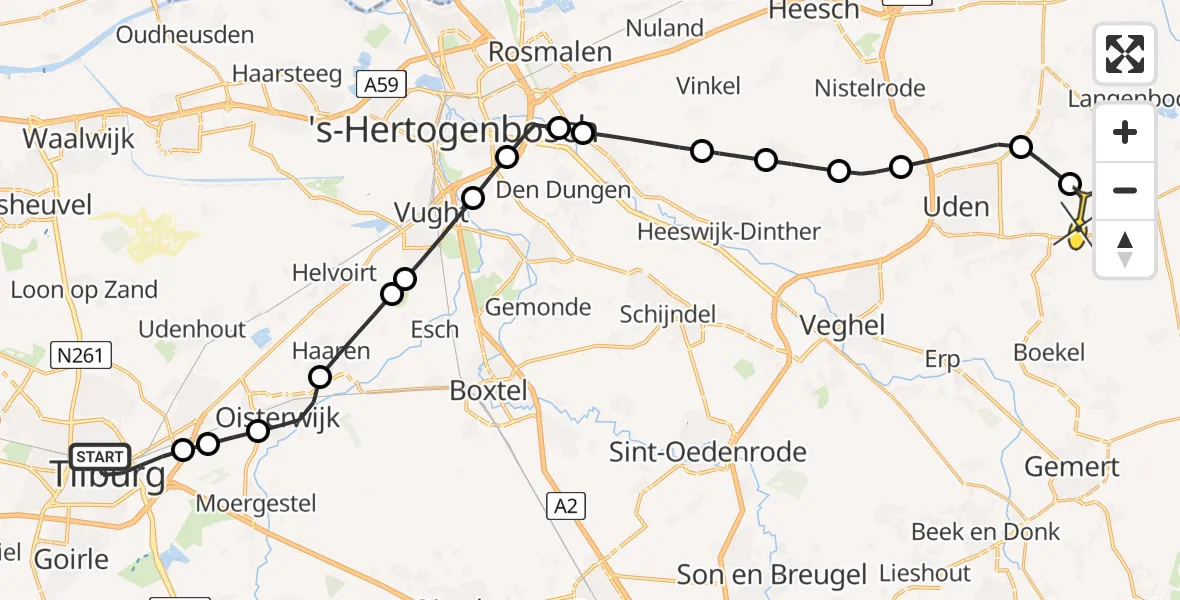 Routekaart van de vlucht: Lifeliner 3 naar Vliegbasis Volkel, Heuvelstraat
