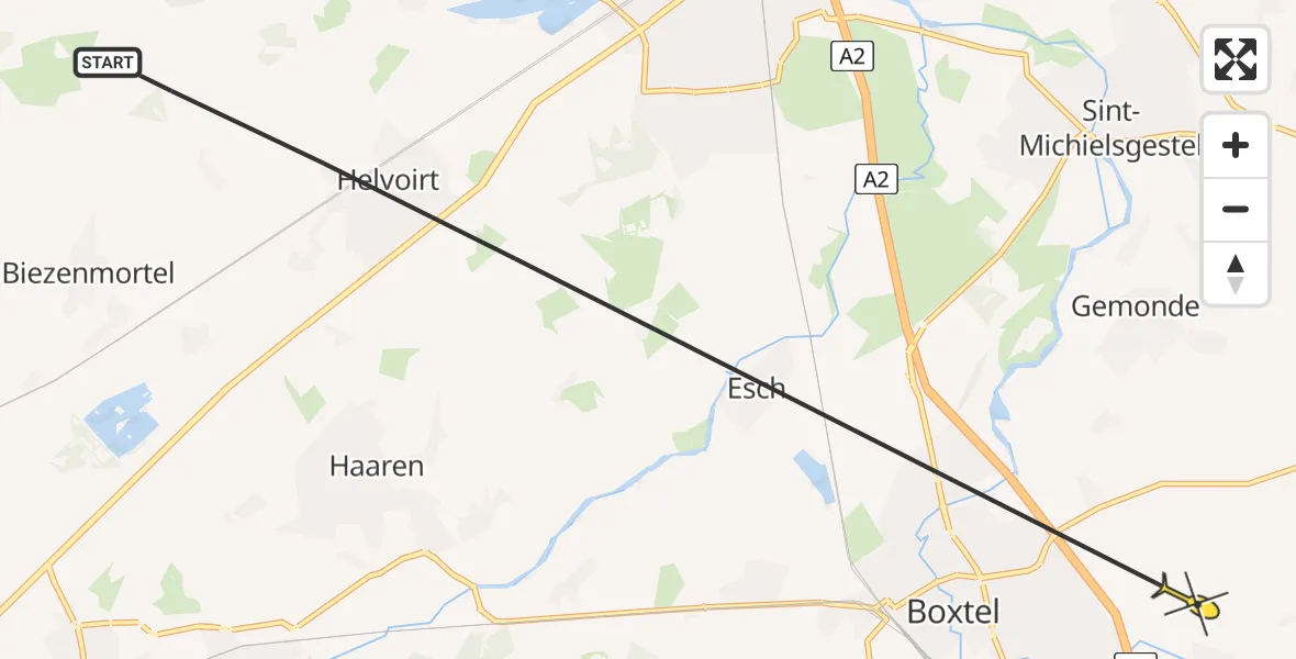 Routekaart van de vlucht: Politiehelikopter naar Liempde, Udenhoutseweg