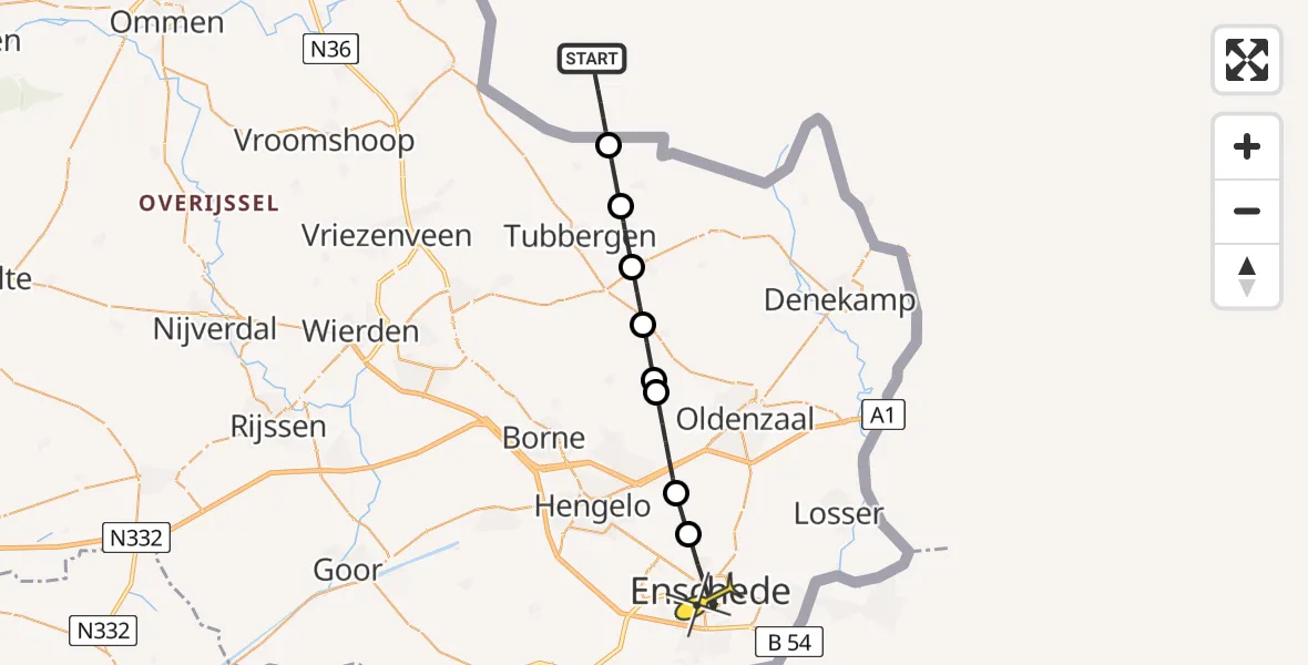 Routekaart van de vlucht: Lifeliner 4 naar Enschede, Wooldriksweg
