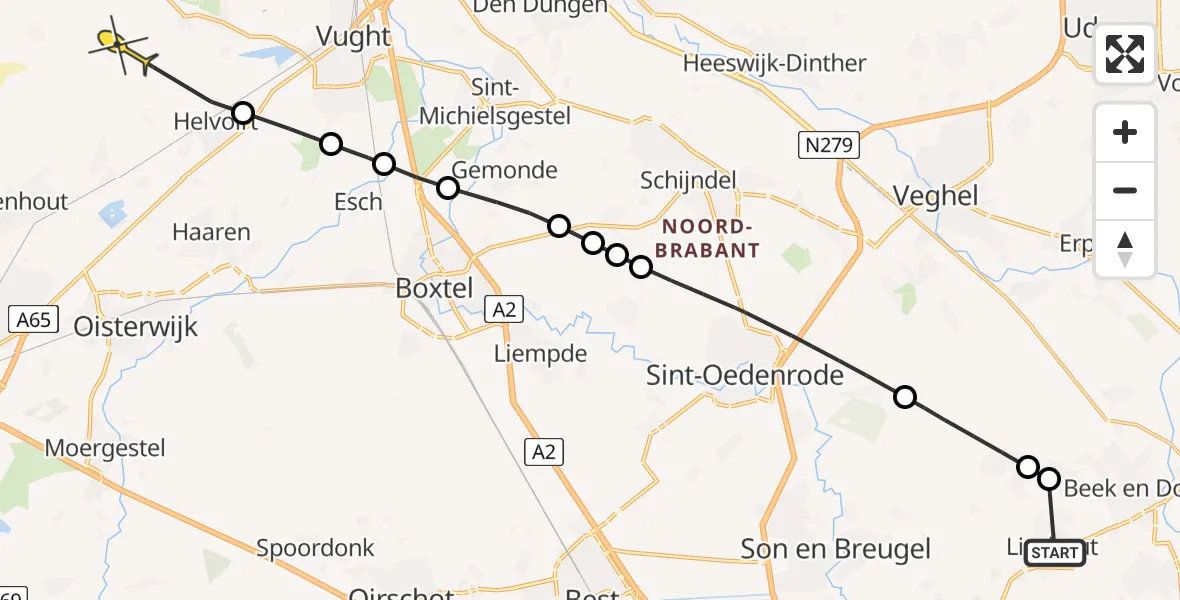 Routekaart van de vlucht: Politiehelikopter naar Helvoirt, Ooievaarsweg