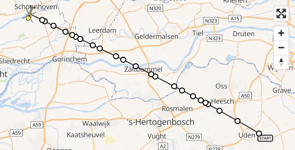 Routekaart van de vlucht: Lifeliner 3 naar Groot-Ammers, Mariniersstraat