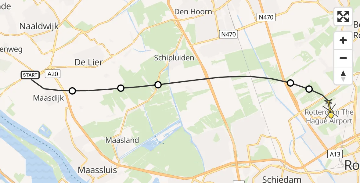 Routekaart van de vlucht: Lifeliner 2 naar Rotterdam The Hague Airport, Maasambacht