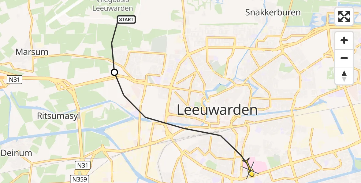 Routekaart van de vlucht: Ambulanceheli naar Leeuwarden, Poptawei