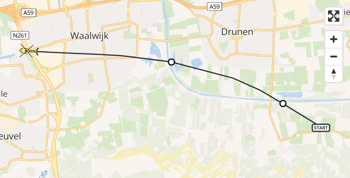 Routekaart van de vlucht: Politiehelikopter naar Waalwijk, Duinweg