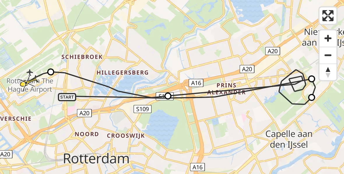Routekaart van de vlucht: Politieheli naar Rotterdam The Hague Airport, Voorwateringweg