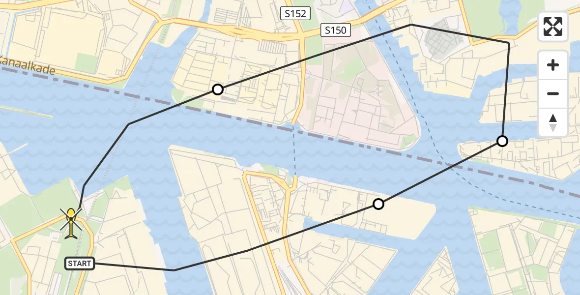 Routekaart van de vlucht: Lifeliner 1 naar Amsterdam Heliport, Westhavenweg