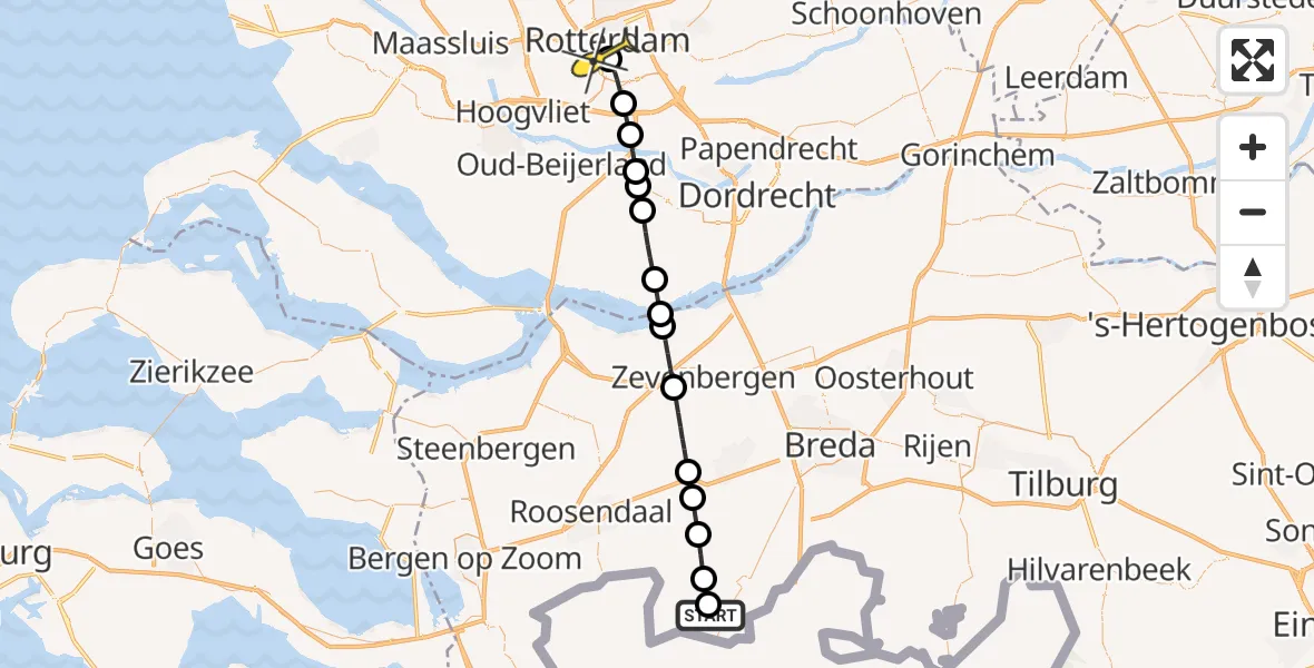 Routekaart van de vlucht: Lifeliner 2 naar Erasmus MC, Achtmaalseweg