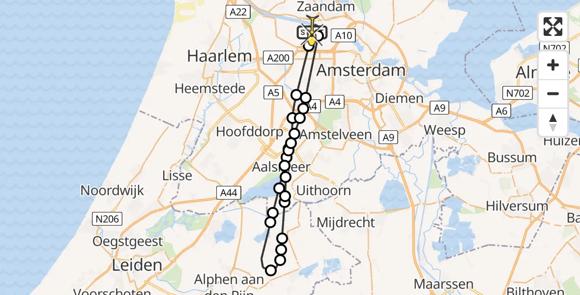 Routekaart van de vlucht: Lifeliner 1 naar Amsterdam Heliport, Westpoort