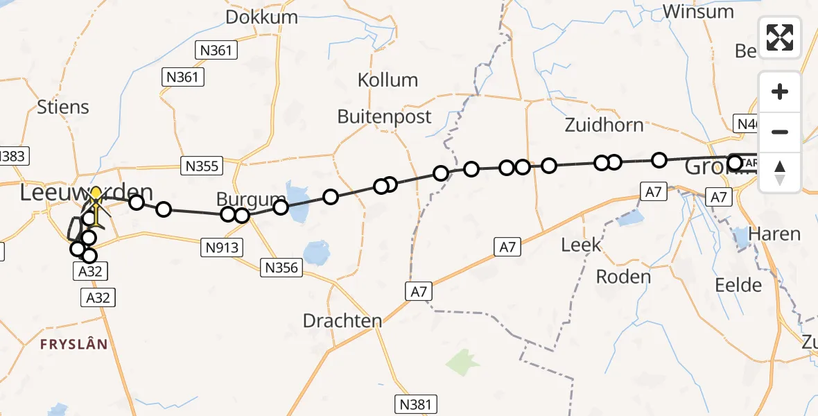 Routekaart van de vlucht: Ambulanceheli naar Leeuwarden, Grote Leliestraat