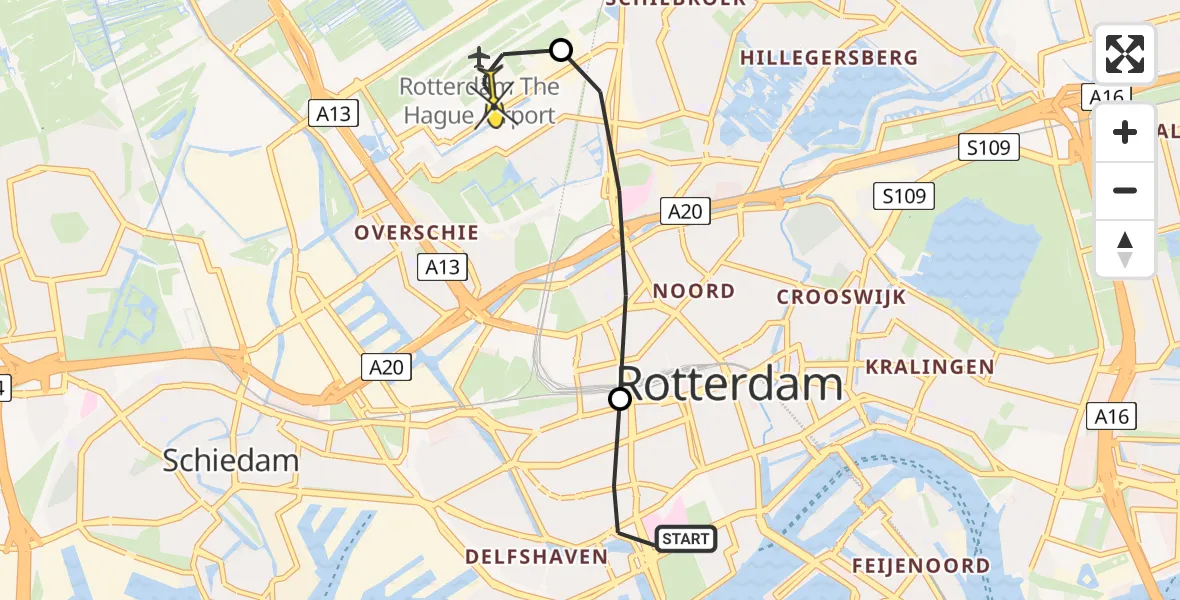 Routekaart van de vlucht: Lifeliner 2 naar Rotterdam The Hague Airport, G.J. de Jonghweg