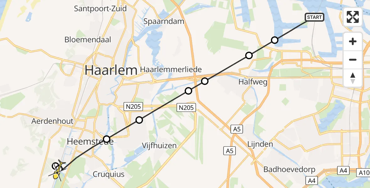 Routekaart van de vlucht: Lifeliner 1 naar Heemstede, Amerikahavenweg
