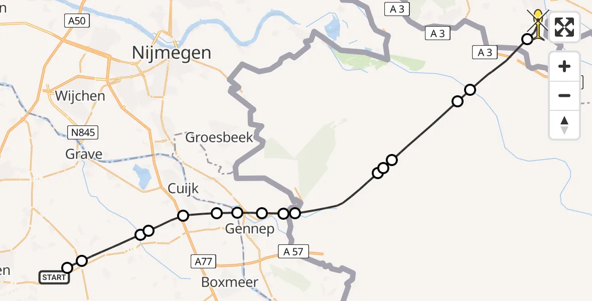 Routekaart van de vlucht: Lifeliner 3 naar Gendringen, Zeelandsedijk