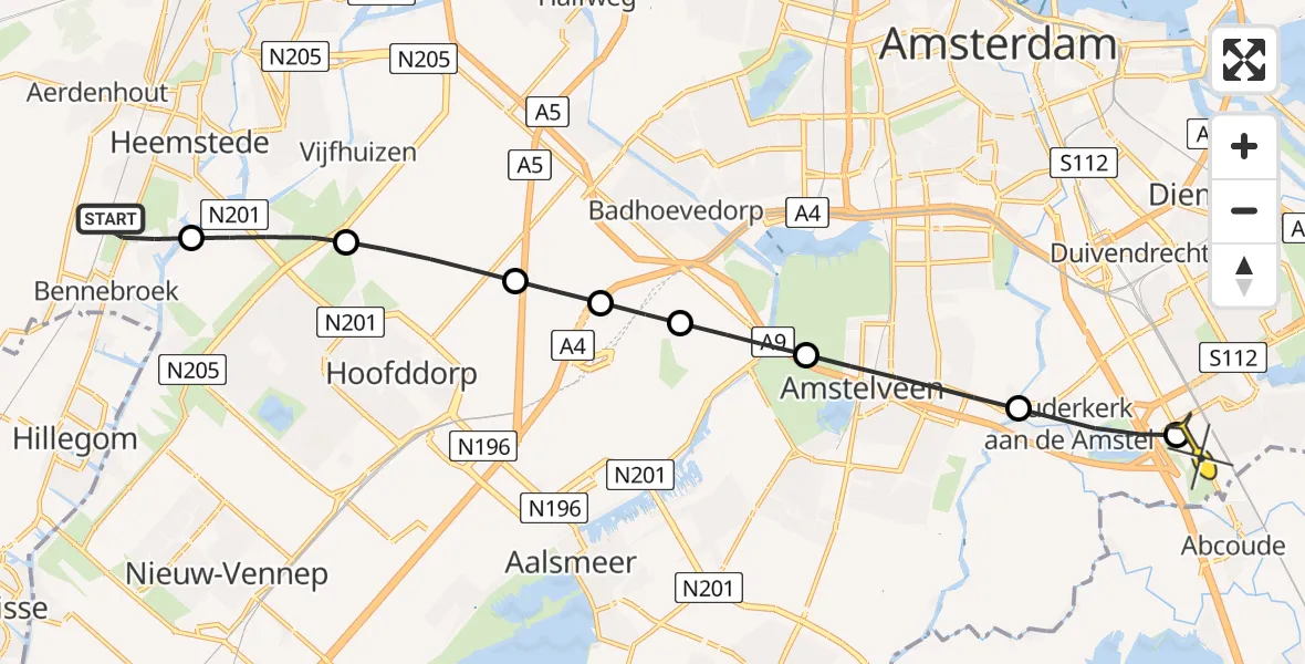 Routekaart van de vlucht: Lifeliner 1 naar Academisch Medisch Centrum (AMC), Glipper Dreef