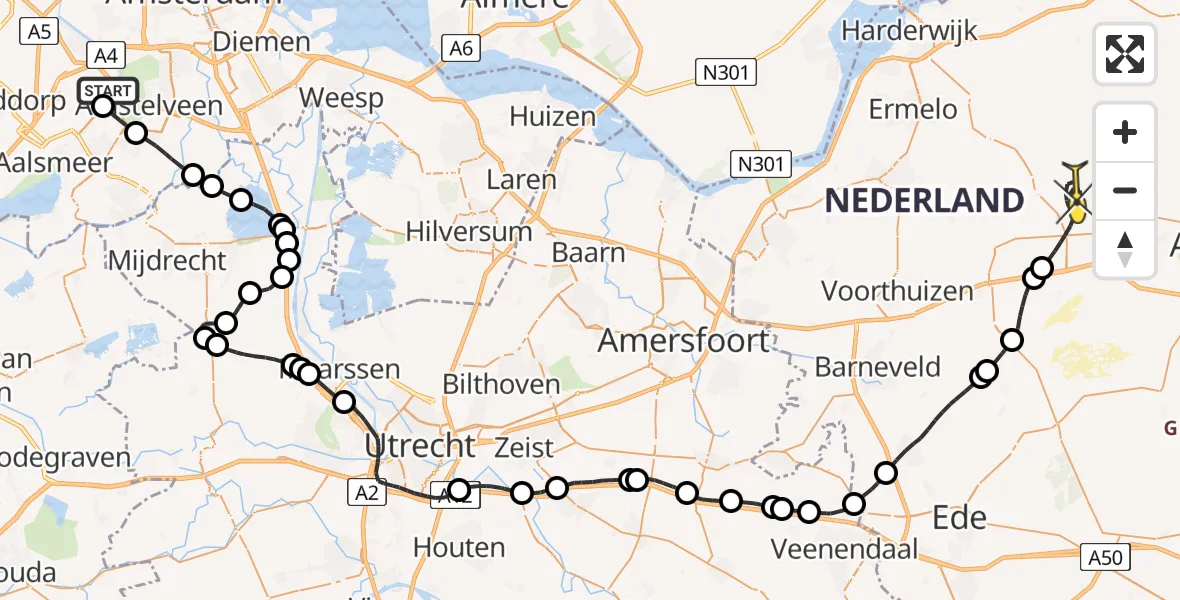 Routekaart van de vlucht: Politiehelikopter naar Uddel, Westerkimweg