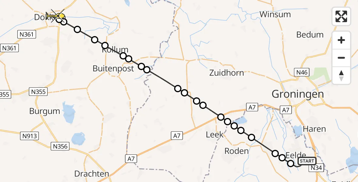 Routekaart van de vlucht: Lifeliner 4 naar Dokkum, Lugtenbergerweg