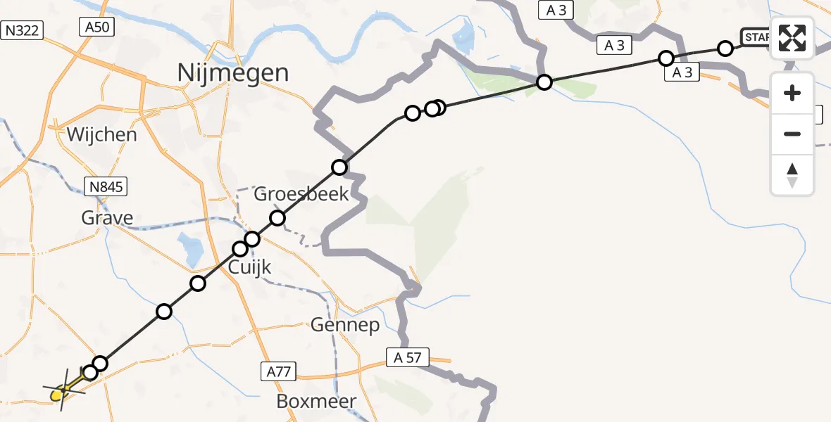 Routekaart van de vlucht: Lifeliner 3 naar Vliegbasis Volkel, Eikelenboomseweg