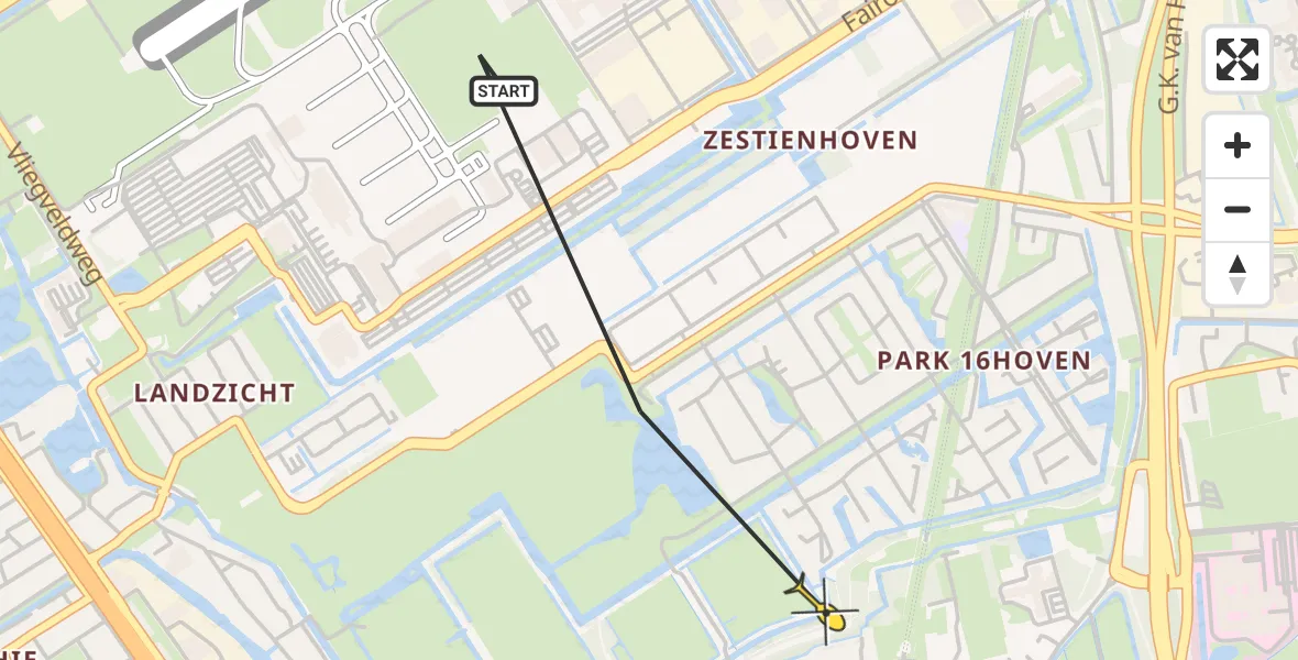 Routekaart van de vlucht: Politiehelikopter naar Rotterdam, Buys Ballotlaan