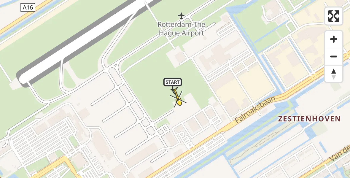 Routekaart van de vlucht: Politiehelikopter naar Rotterdam The Hague Airport, Fairoaksbaan