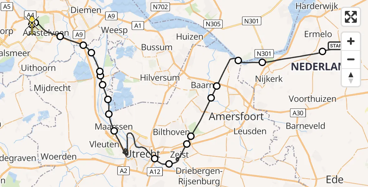 Routekaart van de vlucht: Politieheli naar Schiphol, Drieërweg