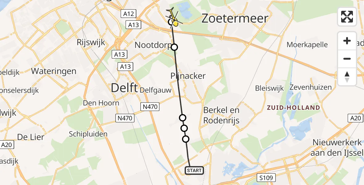 Routekaart van de vlucht: Lifeliner 2 naar Den Haag, Watervogelstraat