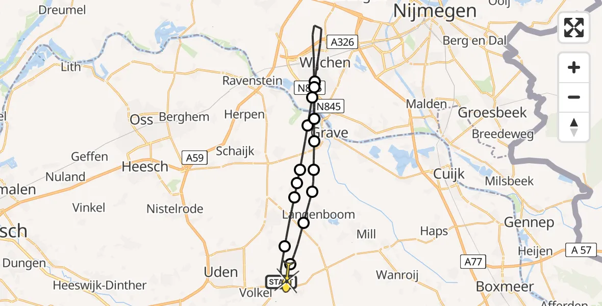 Routekaart van de vlucht: Lifeliner 3 naar Vliegbasis Volkel, Millsebaan