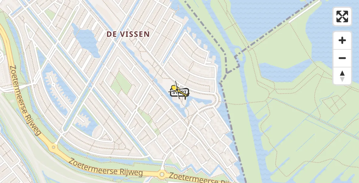 Routekaart van de vlucht: Lifeliner 2 naar Den Haag, Watervogelstraat