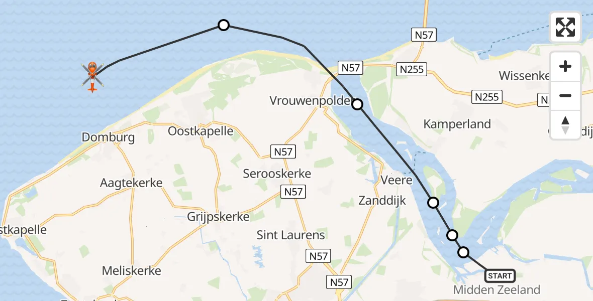 Vluchtroute Kustwachthelikopter Vliegveld Midden-Zeeland - , 21 juli 2025, 17:11