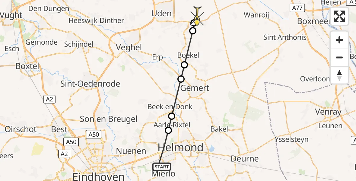 Routekaart van de vlucht: Lifeliner 3 naar Vliegbasis Volkel, Broederwal