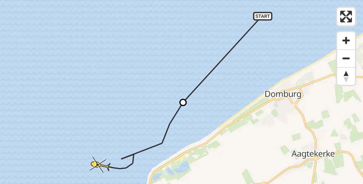 Routekaart van de vlucht: Kustwachthelikopter naar Vlissingen