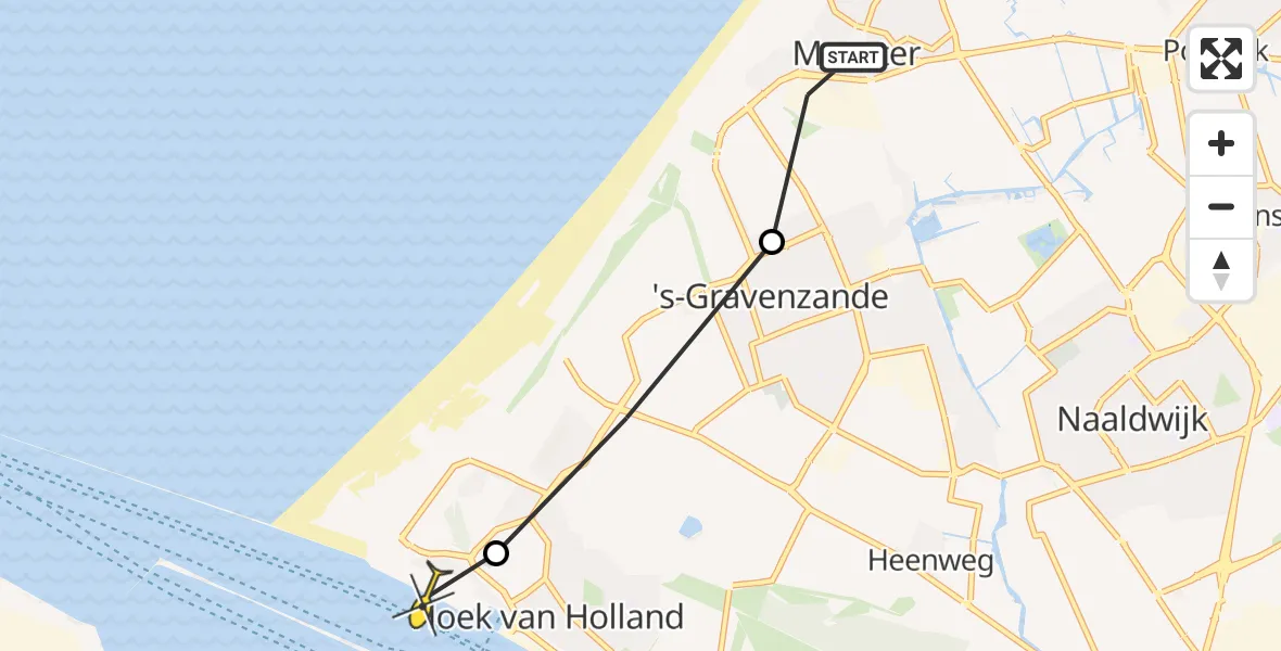 Routekaart van de vlucht: Politiehelikopter naar Hoek van Holland, Staalvisserstraat