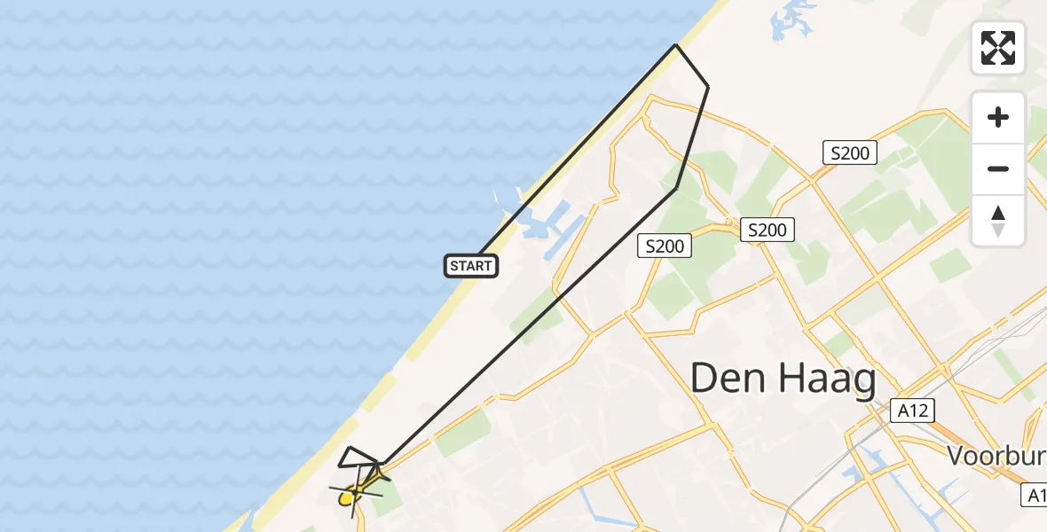 Routekaart van de vlucht: Politieheli naar Den Haag, Strand Noord