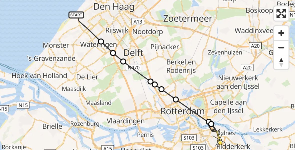 Routekaart van de vlucht: Politieheli naar Rotterdam, Tramstraat