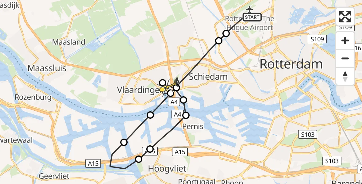 Routekaart van de vlucht: Lifeliner 2 naar Vlaardingen, Sidelingepadbrug