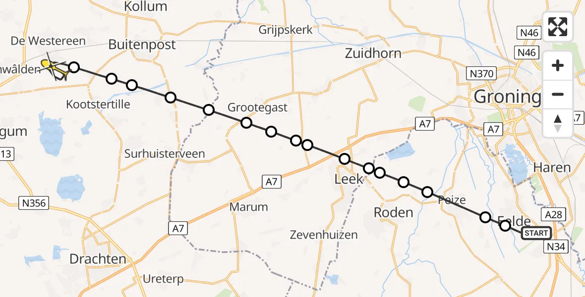 Routekaart van de vlucht: Lifeliner 4 naar Twijzelerheide, Hoofdweg