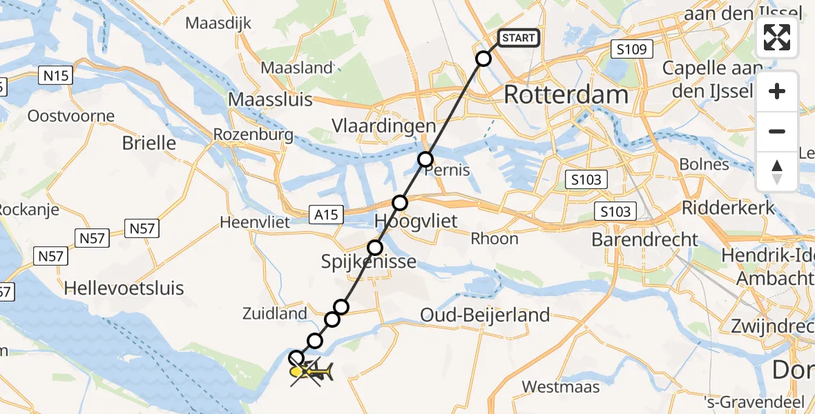Routekaart van de vlucht: Lifeliner 2 naar Goudswaard, Brandenburgbaan