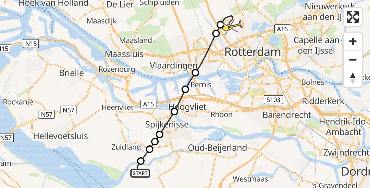 Routekaart van de vlucht: Lifeliner 2 naar Rotterdam The Hague Airport, Krommedijk